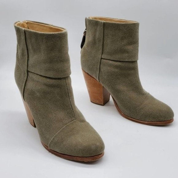 Rag & Bone Newbury Green Canvas Stacked Block Heel Ankle Boots - Picture 5 of 7